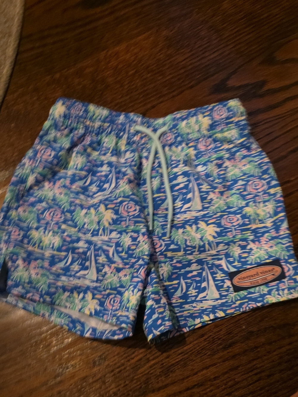 Vineyard Vines Blue Sailboat & Tropical Print Swim Trunks